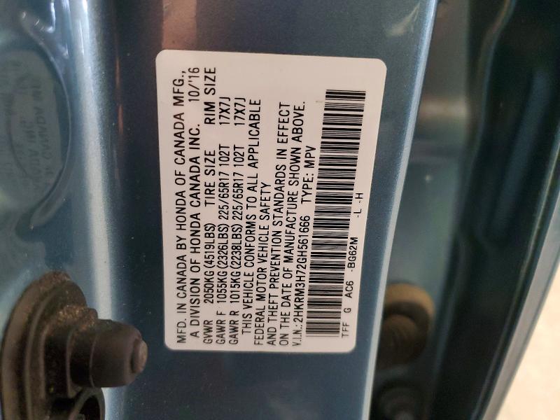 57234126 :رقم المزاد ، 2HKRM3H72GH561666 vin ، 2016 Honda Cr-v مزاد بيع