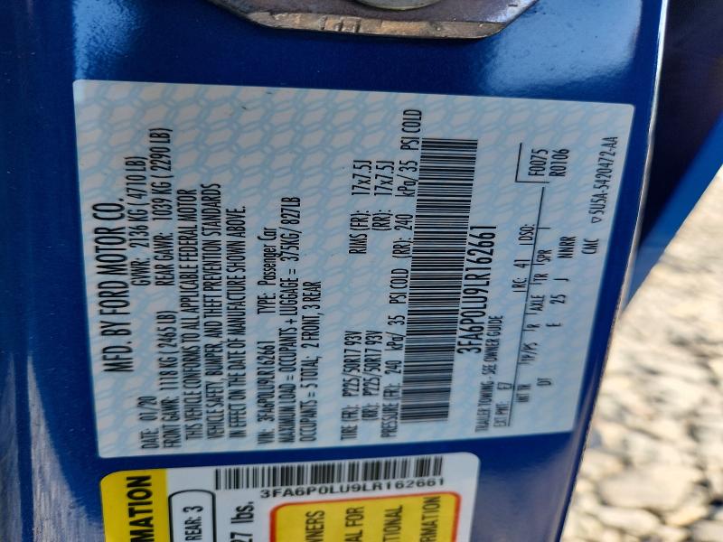 2020 Ford Fusion მანქანა იყიდება აუქციონზე, vin: 3FA6P0LU9LR162661, აუქციონის ნომერი: 55711896