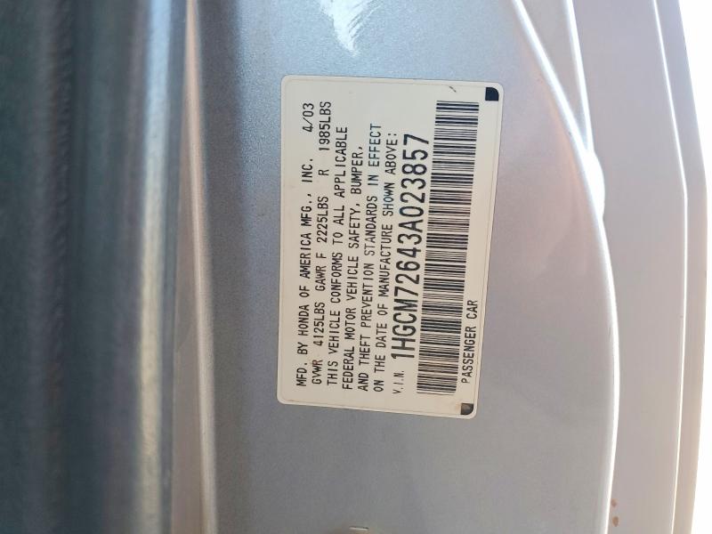 Aukcja sprzedaży 2003 Honda Accord, vin: 1HGCM72643A023857, numer aukcji: 55992766