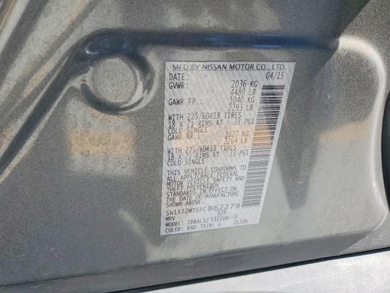 2015 Nissan Rogue მანქანა იყიდება აუქციონზე, vin: 5N1AT2MT6FC862279, აუქციონის ნომერი: 57337326