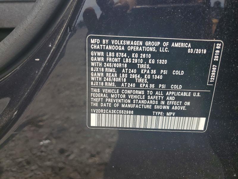 Aukcja sprzedaży 2019 Volkswagen Atlas, vin: 1V2DR2CA3KC552986, numer aukcji: 58531246