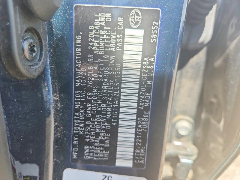 56739876 :رقم المزاد ، 4T1G11AK2LU511350 vin ، 2020 Toyota Camry مزاد بيع