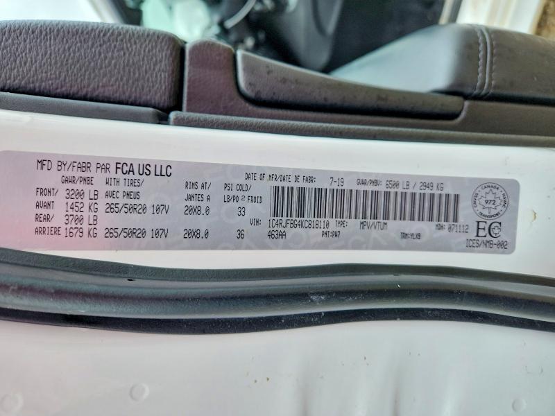 Продажа на аукционе авто 2019 Jeep Grand Cherokee, vin: 1C4RJFBG4KC818110, номер лота: 57259686