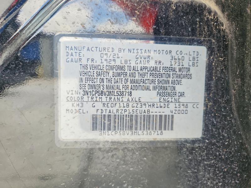 56592736 :رقم المزاد ، 3N1CP5BV3ML538718 vin ، 2021 Nissan Kicks مزاد بيع