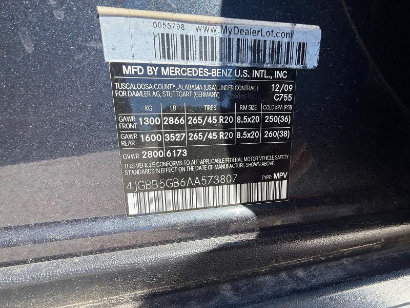 Продаж на аукціоні авто 2010 Mercedes-benz Ml, vin: 4JGBB5GB6AA573807, номер лоту: 55921036