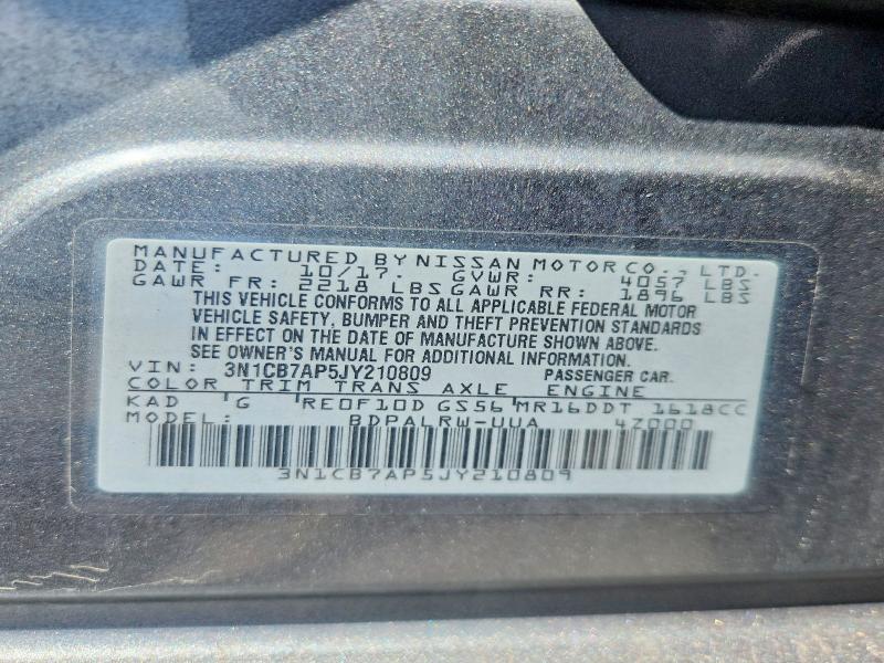 Продажа на аукционе авто 2018 Nissan Sentra, vin: 3N1CB7AP5JY210809, номер лота: 55970376