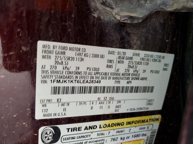 56694136 :رقم المزاد ، 1FMJK1KT6LEA28349 vin ، 2020 Ford Expedition مزاد بيع