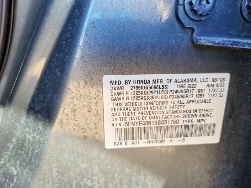 Aukcja sprzedaży 2009 Honda Pilot, vin: 5FNYF48619B031760, numer aukcji: 58012016
