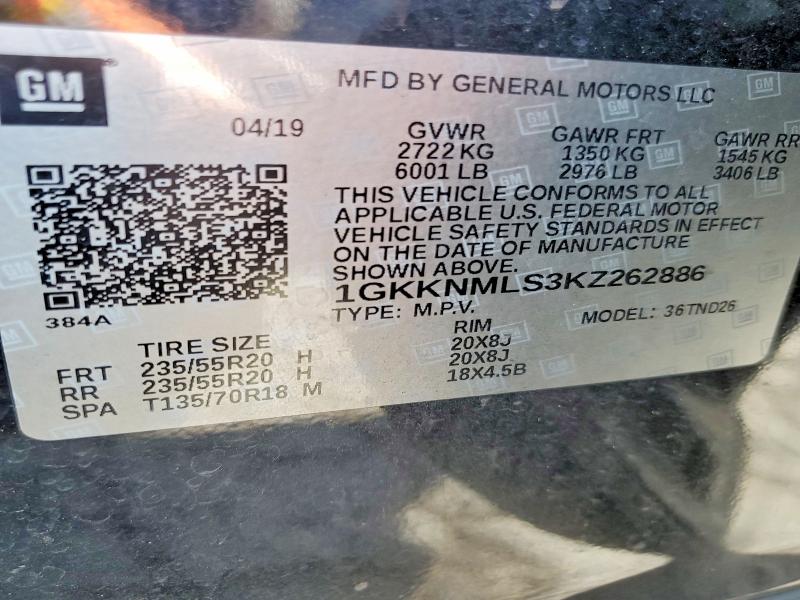 Продажа на аукционе авто 2019 Gmc Acadia, vin: 1GKKNMLS3KZ262886, номер лота: 55838736