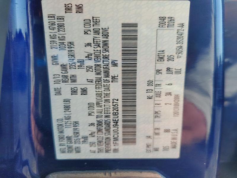 2014 Ford Escape მანქანა იყიდება აუქციონზე, vin: 1FMCU0J94EUB20572, აუქციონის ნომერი: 56513126