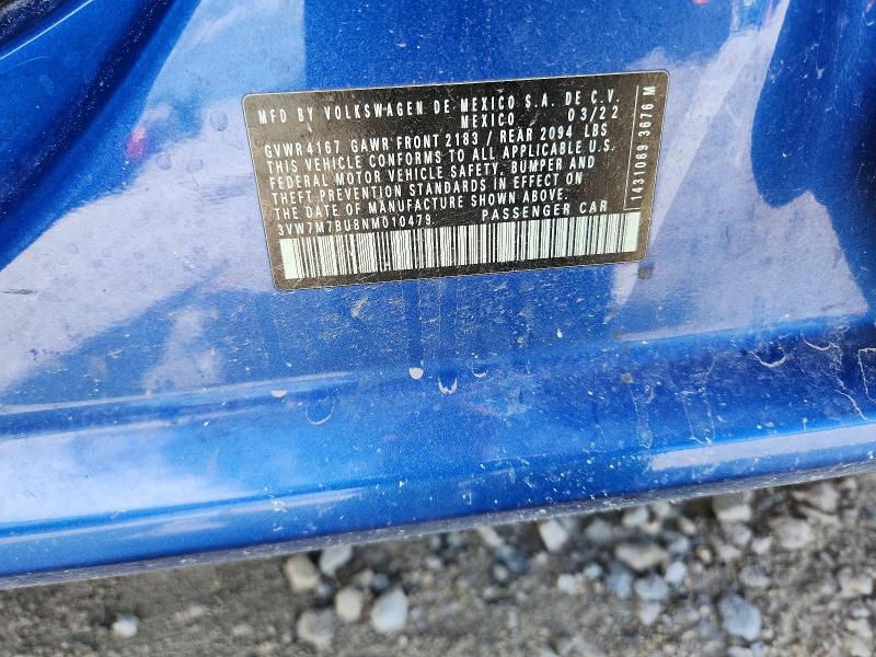 Aukcja sprzedaży 2022 Volkswagen Jetta, vin: 3VW7M7BU8NM010479, numer aukcji: 55960226