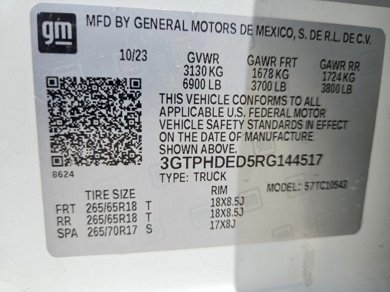 Продаж на аукціоні авто 2024 Gmc Sierra, vin: 3GTPHDED5RG144517, номер лоту: 56090786