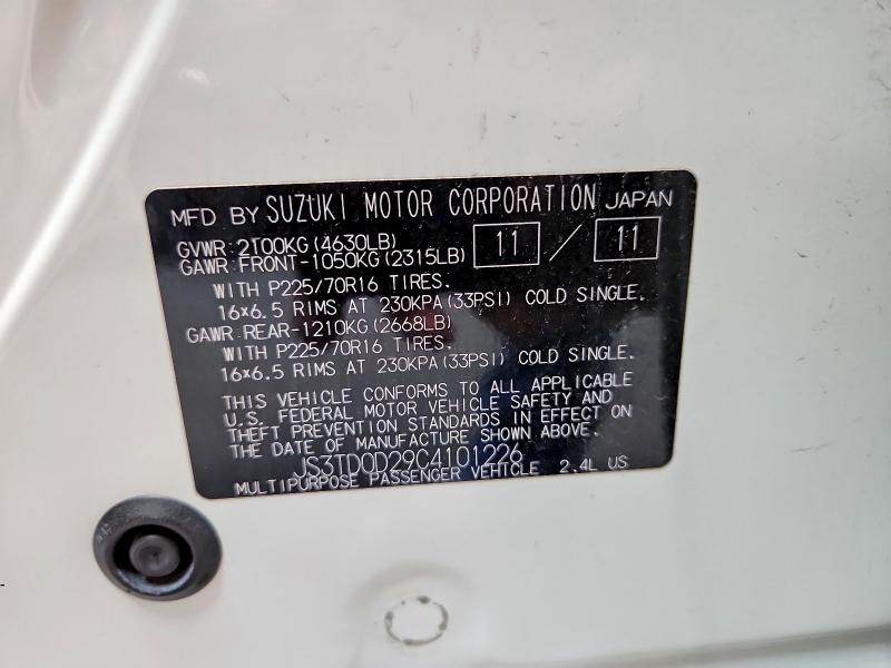 2012 Suzuki Grand Vitara მანქანა იყიდება აუქციონზე, vin: JS3TD0D29C4101226, აუქციონის ნომერი: 56626356