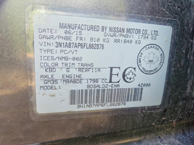 2015 Nissan Sentra მანქანა იყიდება აუქციონზე, vin: 3N1AB7AP6FL662876, აუქციონის ნომერი: 54811196
