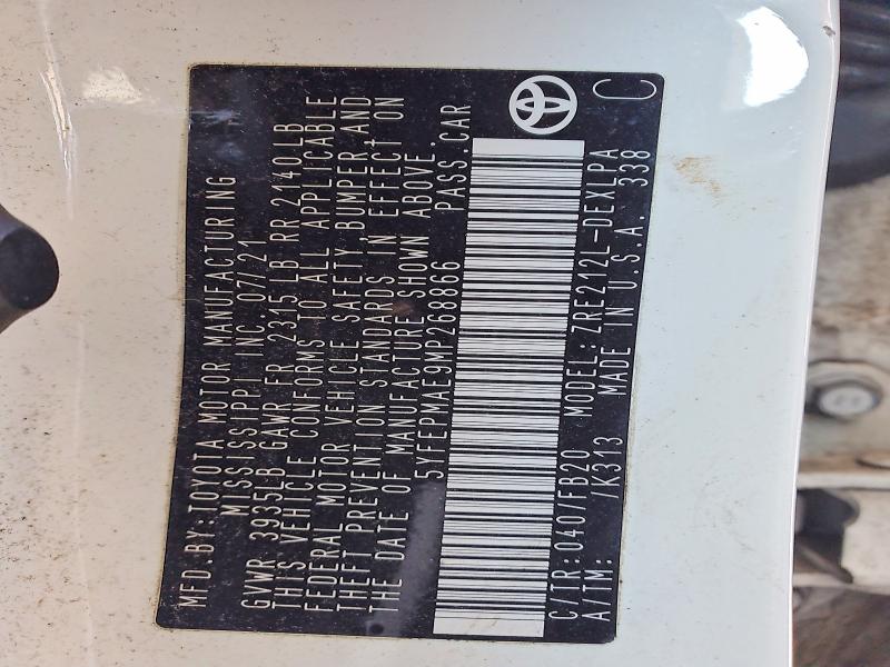 58300296 :رقم المزاد ، 5YFEPMAE9MP268866 vin ، 2021 Toyota Corolla مزاد بيع