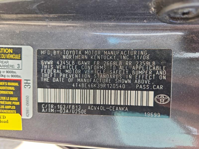Продажа на аукционе авто 2009 Toyota Camry, vin: 4T4BE46K39R120540, номер лота: 55399546