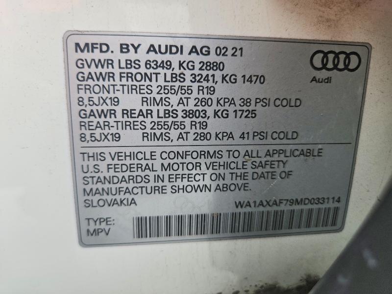 Продажа на аукционе авто 2021 Audi Q7, vin: WA1AXAF79MD033114, номер лота: 56360386