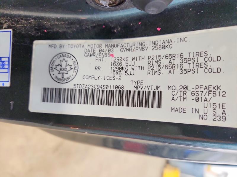 55902506 :رقم المزاد ، 5TDZA23C94S011068 vin ، 2004 Toyota Sienna مزاد بيع