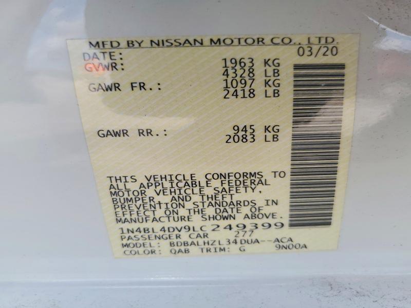 56098476 :رقم المزاد ، 1N4BL4DV9LC249399 vin ، 2020 Nissan Altima مزاد بيع