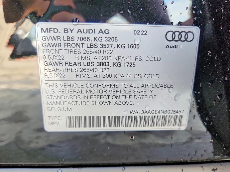 Продаж на аукціоні авто 2022 Audi E-tron, vin: WA13AAGE4NB025457, номер лоту: 55172596