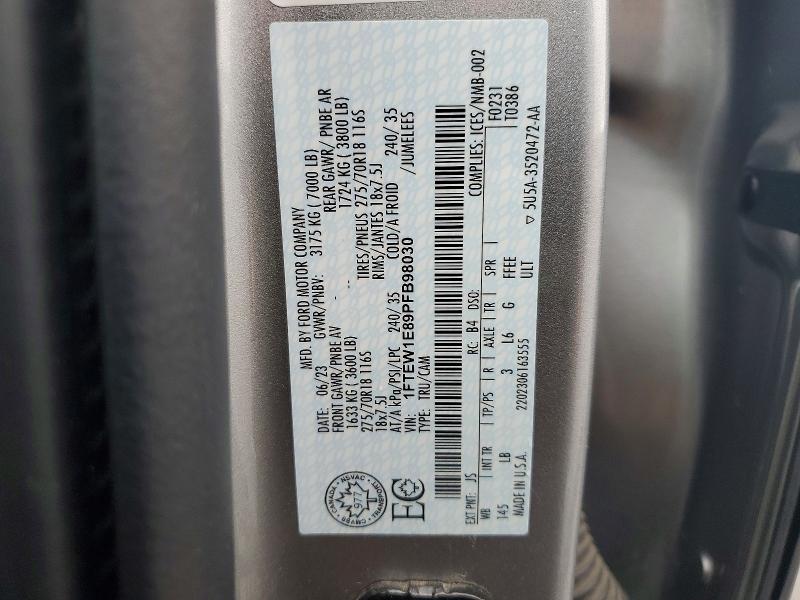 Aukcja sprzedaży 2023 Ford F150, vin: 1FTEW1E89PFB98030, numer aukcji: 58152366
