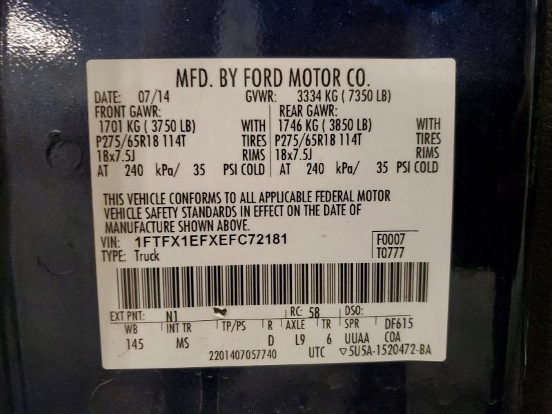 2014 Ford F150 მანქანა იყიდება აუქციონზე, vin: 1FTFX1EFXEFC72181, აუქციონის ნომერი: 57542476