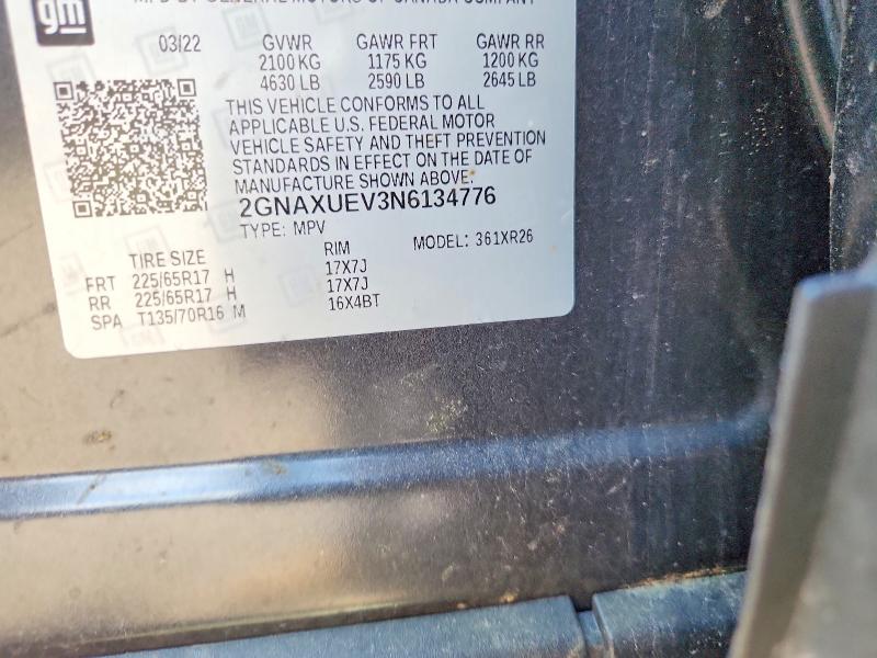 2022 Chevrolet Equinox მანქანა იყიდება აუქციონზე, vin: 2GNAXUEV3N6134776, აუქციონის ნომერი: 58359206