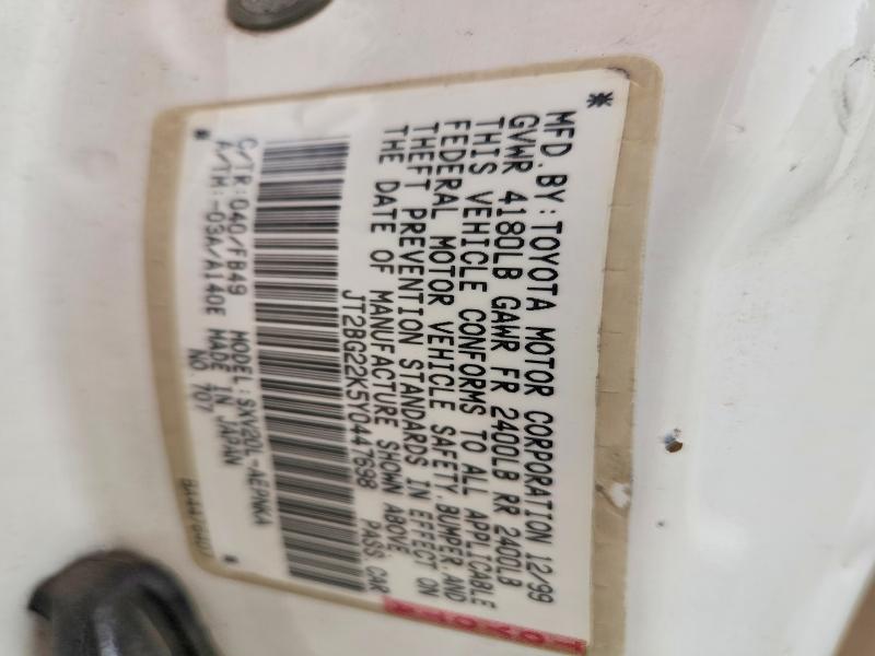Продаж на аукціоні авто 2000 Toyota Camry, vin: JT2BG22K5Y0447698, номер лоту: 56288616