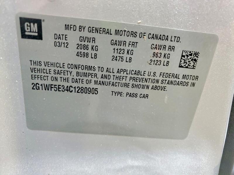 Продажа на аукционе авто 2012 Chevrolet Impala, vin: 2G1WF5E34C1280905, номер лота: 56970906