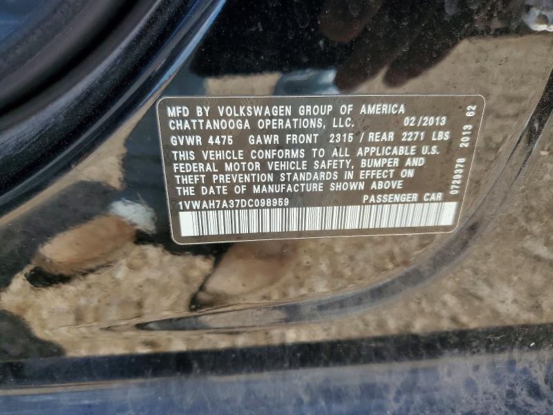 2013 Volkswagen Passat მანქანა იყიდება აუქციონზე, vin: 1VWAH7A37DC098959, აუქციონის ნომერი: 55991976