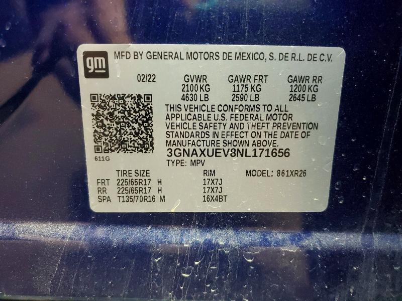 55555046 :رقم المزاد ، 3GNAXUEV8NL171656 vin ، 2022 Chevrolet Equinox مزاد بيع