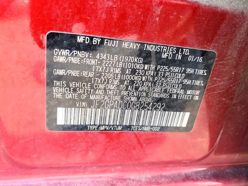 58724456 :رقم المزاد ، JF2GPADC0G8254292 vin ، 2016 Subaru Crosstrek مزاد بيع