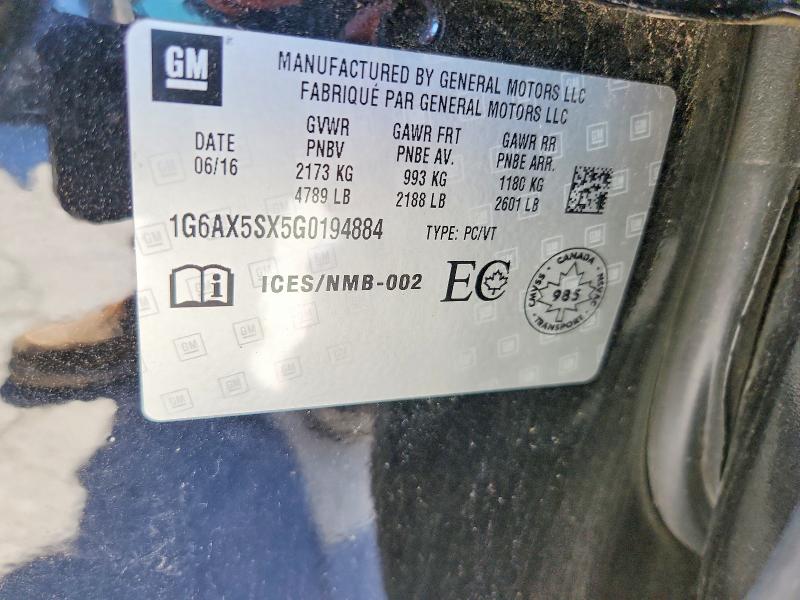 2016 Cadillac Cts მანქანა იყიდება აუქციონზე, vin: 1G6AX5SX5G0194884, აუქციონის ნომერი: 57557536