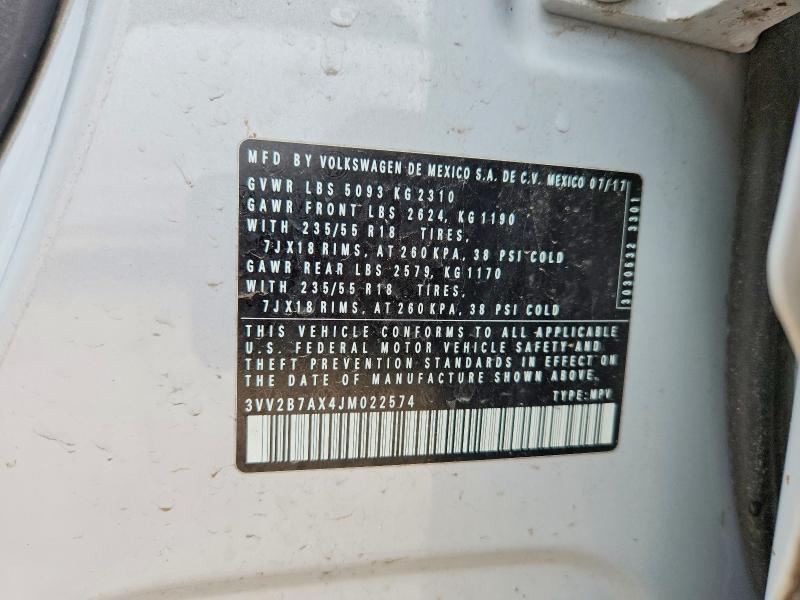 57402446 :رقم المزاد ، 3VV2B7AX4JM022574 vin ، 2018 Volkswagen Tiguan مزاد بيع