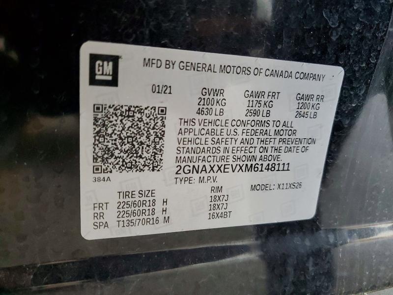 Продажа на аукционе авто 2021 Chevrolet Equinox, vin: 2GNAXXEVXM6148111, номер лота: 56621656