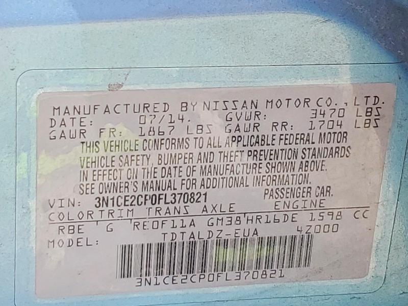 55104986 :رقم المزاد ، 3N1CE2CP0FL370821 vin ، 2015 Nissan Versa Note مزاد بيع