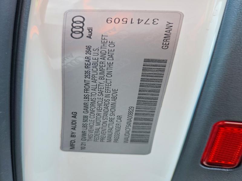 57237756 :رقم المزاد ، WAUDACF54NA008829 vin ، 2022 Audi A5 مزاد بيع
