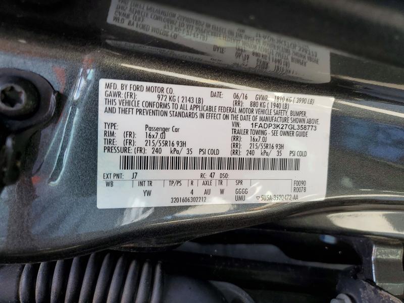 2016 Ford Focus მანქანა იყიდება აუქციონზე, vin: 1FADP3K27GL358773, აუქციონის ნომერი: 59075756