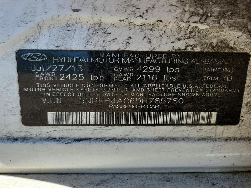 2013 Hyundai Sonata მანქანა იყიდება აუქციონზე, vin: 5NPEB4AC6DH785780, აუქციონის ნომერი: 56030656