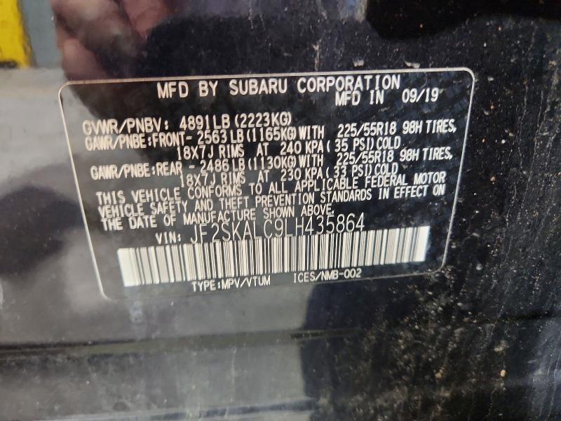 2020 Subaru Forester მანქანა იყიდება აუქციონზე, vin: JF2SKALC9LH435864, აუქციონის ნომერი: 57854796