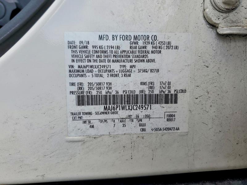 Продаж на аукціоні авто 2018 Ford Ecosport, vin: MAJ6P1WLXJC249571, номер лоту: 57074586