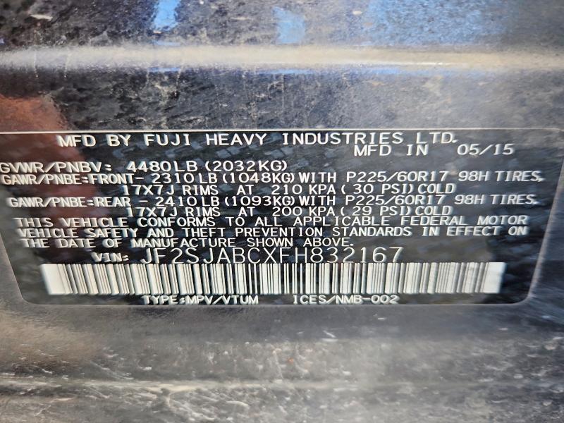 58245806 :رقم المزاد ، JF2SJABCXFH832167 vin ، 2015 Subaru Forester مزاد بيع