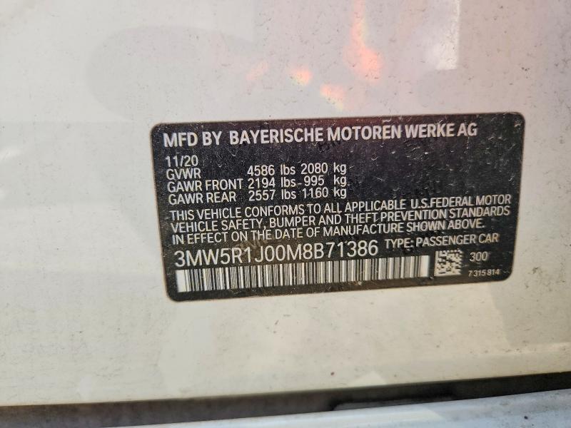 57200706 :رقم المزاد ، 3MW5R1J00M8B71386 vin ، 2021 Bmw 330i مزاد بيع
