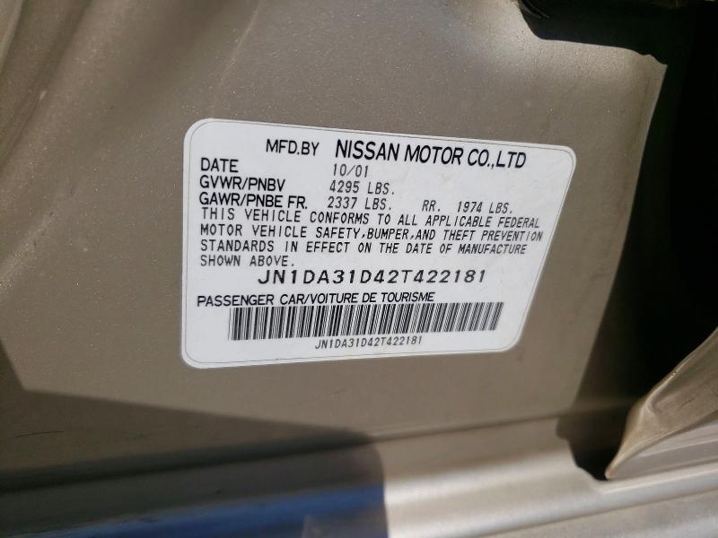 Auction sale of the 2002 Nissan Maxima, vin: JN1DA31D42T422181, lot number: 58792546
