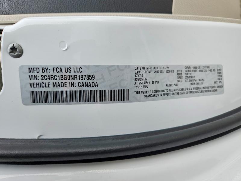 Продажа на аукционе авто 2022 Chrysler Pacifica, vin: 2C4RC1BG0NR197859, номер лота: 58833416