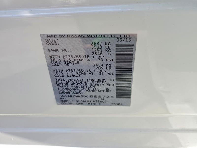 Продаж на аукціоні авто 2013 Nissan Pathfinder, vin: 5N1AR2MN0DC688724, номер лоту: 55837086