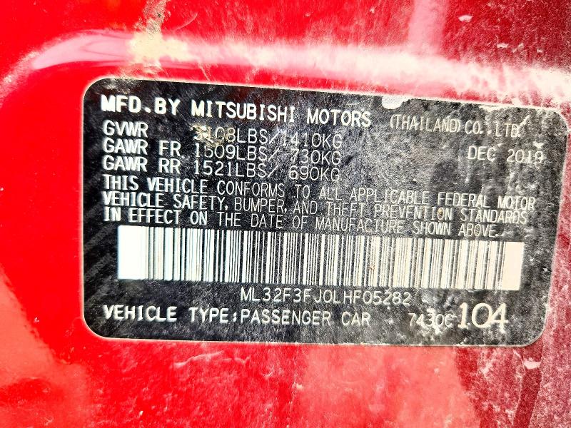 2020 Mitsubishi Mirage მანქანა იყიდება აუქციონზე, vin: ML32F3FJ0LHF05282, აუქციონის ნომერი: 54492766