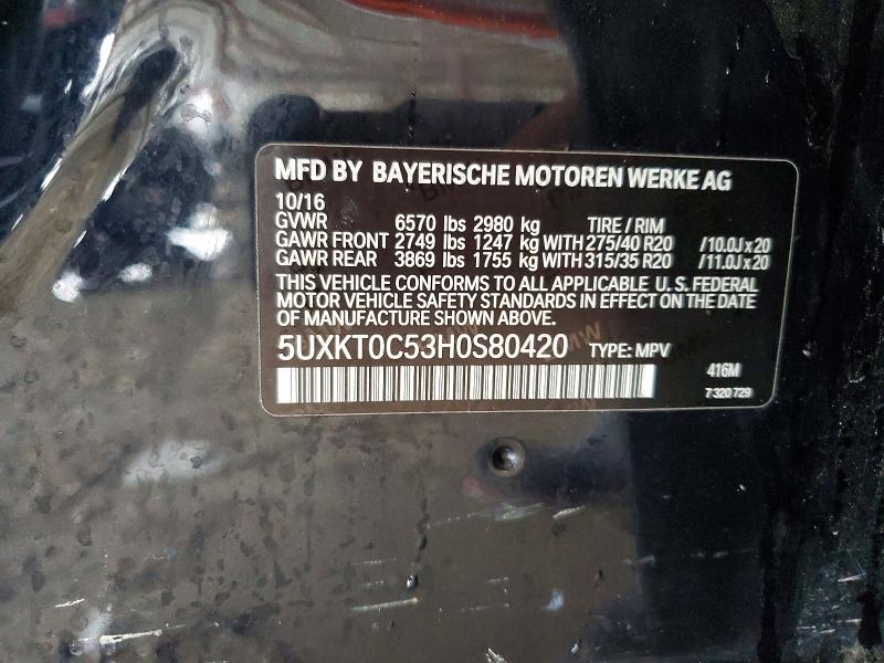 56177296 :رقم المزاد ، 5UXKT0C53H0S80420 vin ، 2017 Bmw X5 مزاد بيع