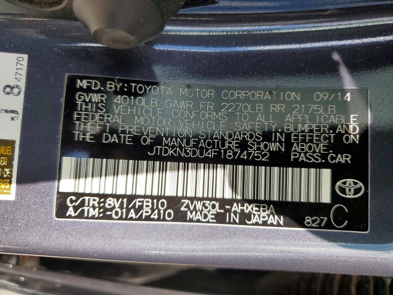 Aukcja sprzedaży 2015 Toyota Prius, vin: JTDKN3DU4F1874752, numer aukcji: 57486306