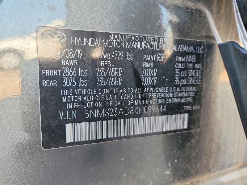 57270586 :رقم المزاد ، 5NMS23AD8KH099644 vin ، 2019 Hyundai Santa Fe مزاد بيع